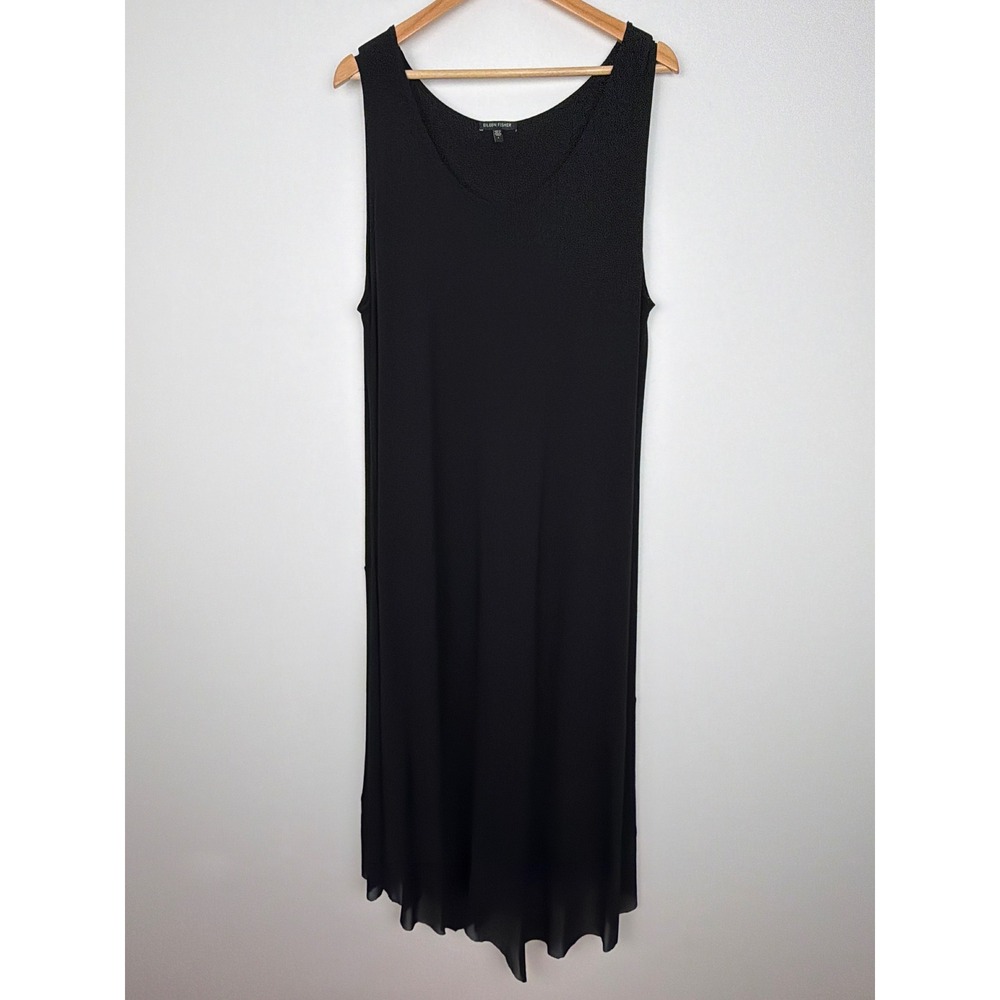 Eileen Fisher Black Asymmetricsl Hem Sleeveless Maxi Dress L Lagenlook